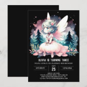 水彩テーマの妖精の誕生日 招待状 (正面/裏面)