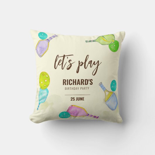 水彩テーマピックルボールスポーツバースデーパーティー クッション (正面)