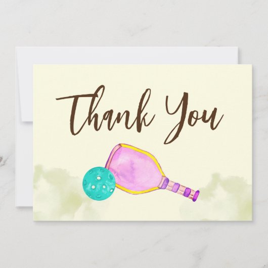 水彩テーマピックルボールスポーツバースデーパーティー サンキューカード (正面)