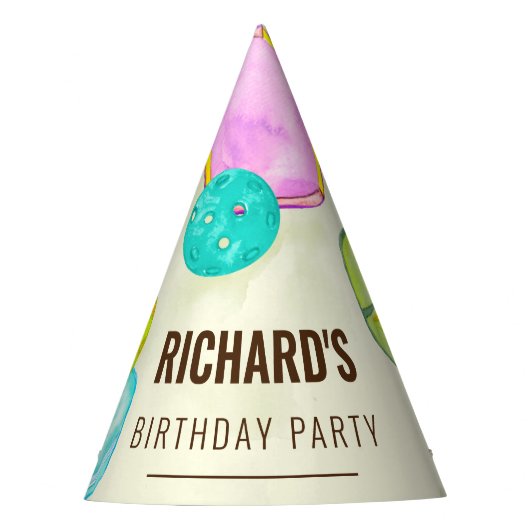 水彩テーマピックルボールスポーツバースデーパーティー パーティーハット (正面)