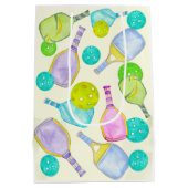 水彩テーマピックルボールスポーツバースデーパーティー ミディアムペーパーバッグ (裏面)