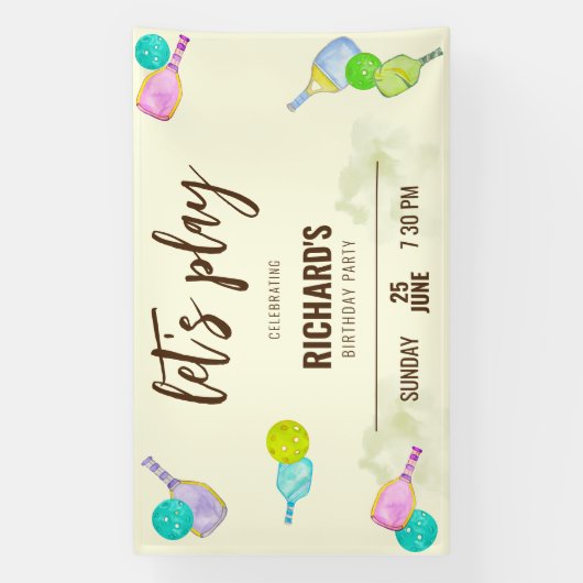 水彩テーマピックルボールスポーツバースデーパーティー 横断幕 (縦)