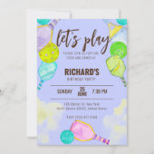 水彩テーマピックルボールブルーバースデーパーティー 招待状 (正面)