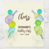 水彩テーマピックルボールライトバースデーパーティー ワインラベル (シングルラベル)