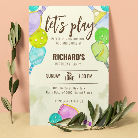 水彩テーマピックルボールライトバースデーパーティー 招待状