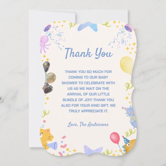 水彩テーマベビーシャワーサンキューカード サンキューカード (正面)