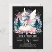 水彩テーマ妖精誕生日 招待状 (正面)