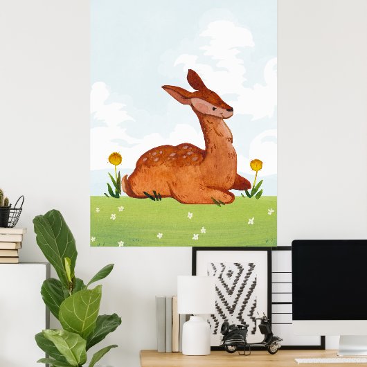 水彩ディアインザメドウ子供部屋 ポスター (ホームオフィス)