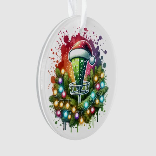水彩ディスクゴルフをテーマにしたクリスマスパーソナライズされた オーナメント (正面)