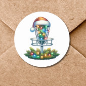 水彩ディスクゴルフをテーマにしたクリスマス ラウンドシール