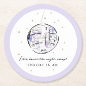 水彩ディスコボール誕生日パーティー ラウンドペーパーコースター (正面)