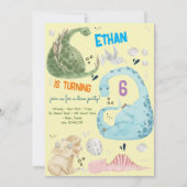 水彩ディノパーティー子供の誕生日招待 招待状 (正面)