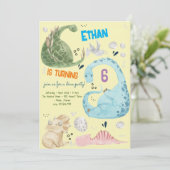 水彩ディノパーティー子供の誕生日招待 招待状 (スタンド正面)