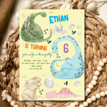 水彩ディノパーティー子供の誕生日招待