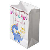 水彩ディノパーティー子供の誕生日 ミディアムペーパーバッグ (正面アングル)