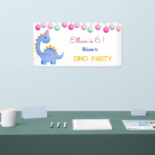 水彩ディノパーティー子供の誕生日 横断幕 (トレードショー)