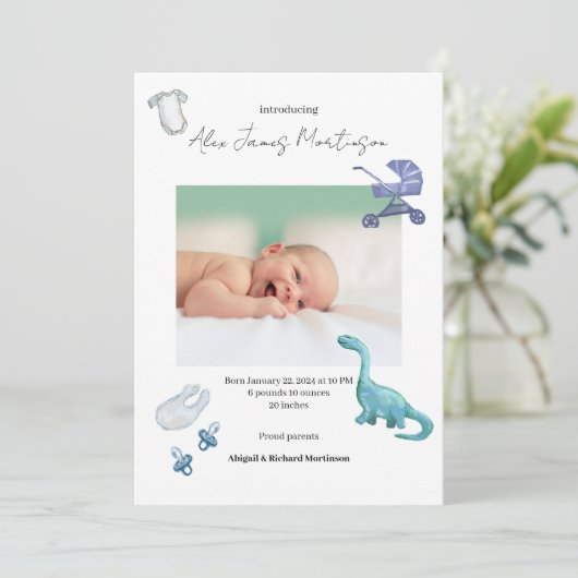 水彩ディノベビー誕生のお知らせ 案内状 (スタンド正面)