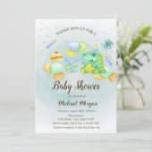 水彩ディノ、ケーキ、プレゼント招待状 招待状 (スタンド正面)