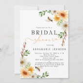 水彩デイジーと蜂ブライダルシャワー 招待状 (正面)