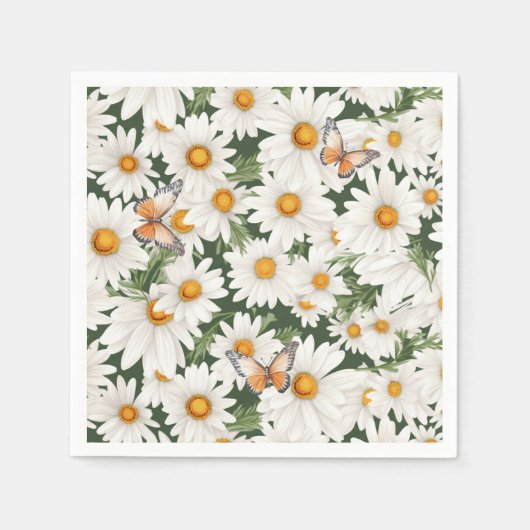 水彩デイジーと蝶 スタンダードカクテルナプキン (正面)