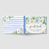 水彩デイジーと青結婚花 ゲストブック (全面)