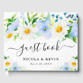 水彩デイジーと青結婚花 ゲストブック