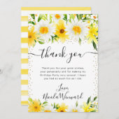 水彩デイジーと黄色の花誕生日 サンキューカード (正面/裏面)