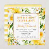 水彩デイジーと黄色の花誕生日 招待状 (正面/裏面)