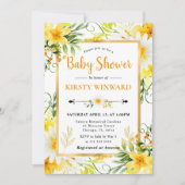 水彩デイジーと黄色の花赤ちゃんシャワー 招待状 (正面)