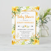 水彩デイジーと黄色の花赤ちゃんシャワー 招待状 (スタンド正面)