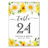 水彩デイジーと黄色結婚の花 テーブルナンバー (裏面)