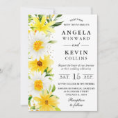 水彩デイジーと黄色結婚の花 招待状 (正面)