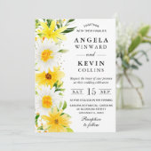 水彩デイジーと黄色結婚の花 招待状 (スタンド正面)