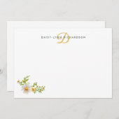 水彩デイジーイエローモノグラム ノートカード (正面/裏面)