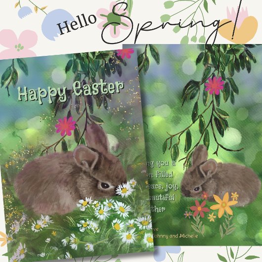 水彩デイジーウサギ 手描き シーズンカード