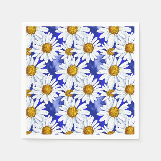 水彩デイジーオンデニムブルー スタンダードカクテルナプキン (正面)
