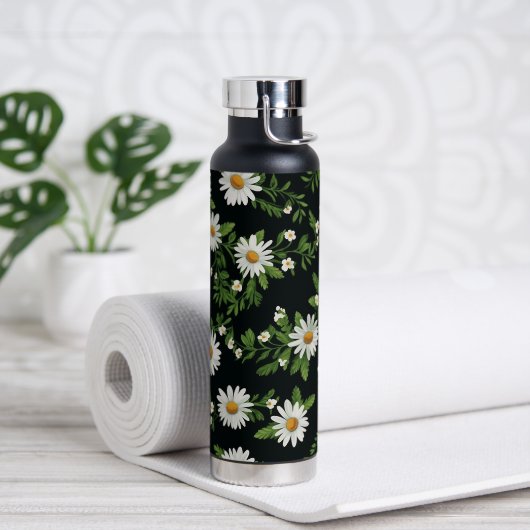 水彩デイジーオン黒 ウォーターボトル (ヨガ)