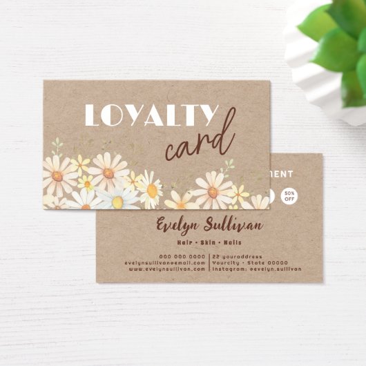 水彩デイジークラフト紙ロイヤリティカード (デスク)