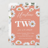 水彩デイジーツガールの2回目の誕生日の招待 招待状 (正面/裏面)