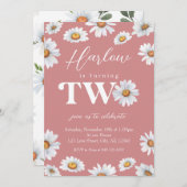 水彩デイジーツーガールの2回目の誕生日 招待状 (正面/裏面)