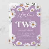 水彩デイジーツーガールの2回目の誕生日 招待状 (正面/裏面)