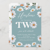 水彩デイジーツーガールの2回目の誕生日 招待状 (正面/裏面)