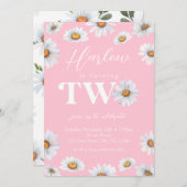 水彩デイジーツーガールの2回目の誕生日 招待状 (正面/裏面)