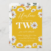 水彩デイジーツーガールの2回目の誕生日 招待状 (正面/裏面)