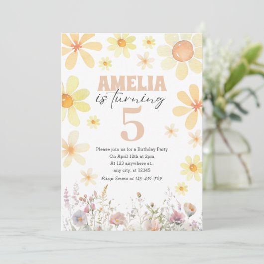 水彩デイジーデザートサンド誕生日招待状 招待状 (スタンド正面)