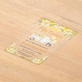 水彩デイジートラックと花キンセアニェラ アクリル招待状 (レイダウン)