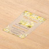 水彩デイジートラックと花キンセアニェラ アクリル招待状 (レイダウン)