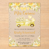 水彩デイジートラックと花キンセアニェラ アクリル招待状 (正面)