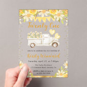 水彩デイジートラックと花21歳の誕生日 アクリル招待状 (インサイチュ (ポータブル))