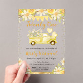 水彩デイジートラックと花21歳の誕生日 アクリル招待状 (インサイチュ (ポータブル))